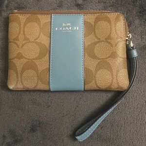 Coach Tan and Sage Green Small Zip Wristlet